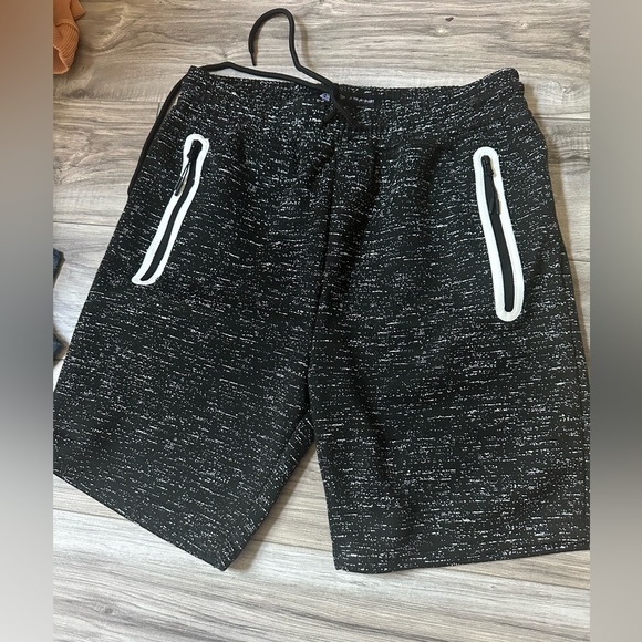 BKC Men's Knit Athletic Short Black & White Patterned Shorts with Pockets Size M - Picture 1 of 6